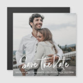Minimalistisches Handschrift-Save the Date Foto Magneteinladung (Vorne/Hinten)