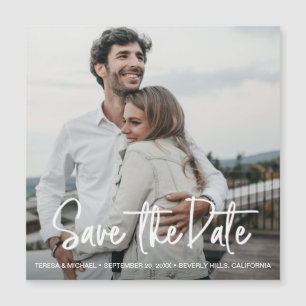 Minimalistisches Handschrift-Save the Date Foto Magneteinladung