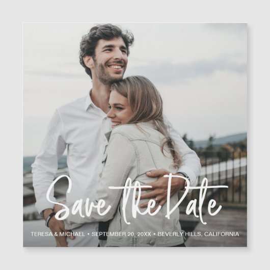 Minimalistisches Handschrift-Save the Date Foto Magneteinladung (Vorderseite)