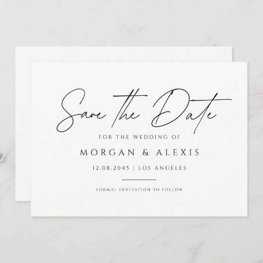 Minimalistisches Handschriftzeichen Save The Date (Vorne/Hinten)