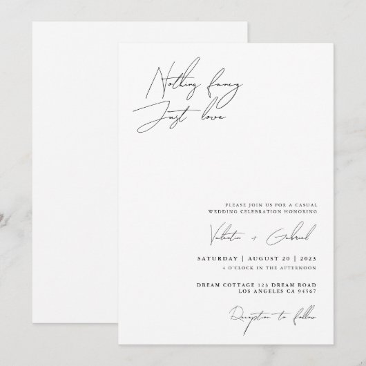 Minimalistisches Handscript Nichts Extravagant nur Einladung (Vorne/Hinten)