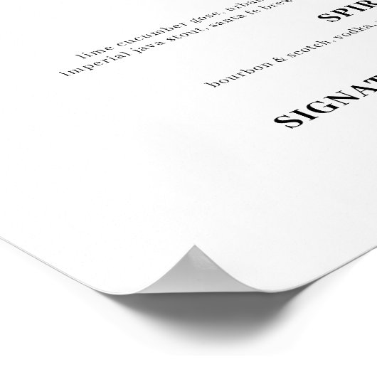 Minimalistisches Handskript-Menü für Hochzeiten un Poster (Ecke)