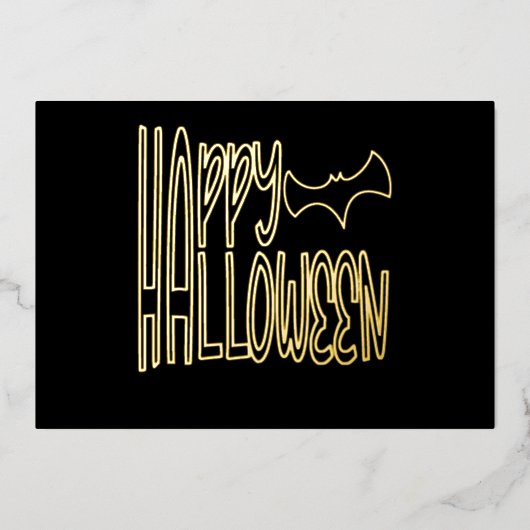 Minimalistisches "Happy Halloween" Bat Design in F Folieneinladung (Vorderseite)