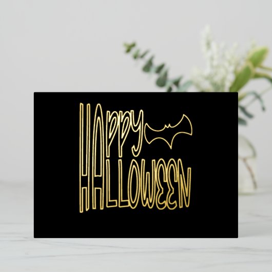 Minimalistisches "Happy Halloween" Bat Design in F Folieneinladung (Stehend vorne)