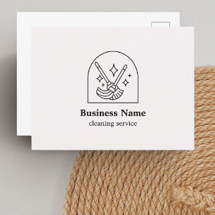 Minimalistisches Hausreinigungs-Logo in Rosa Postkarte