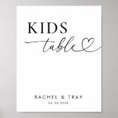 Minimalistisches Heart Script Kids Table Wedding S Poster (Vorne)