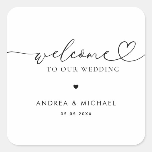 Minimalistisches Heart Script Romantic Wedding Wil Quadratischer Aufkleber (Vorderseite)