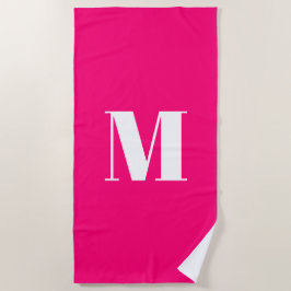 Minimalistisches heißrosa Fuchsienmonogramm Strandtuch