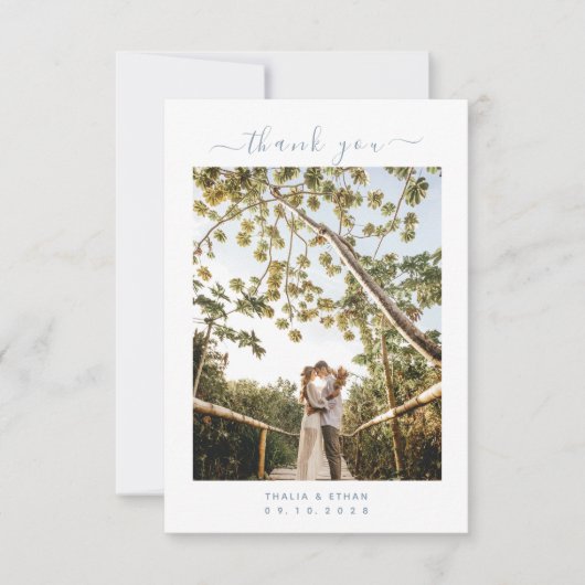 Minimalistisches helles blaues Elegant mit Foto Ho Dankeskarte (Vorderseite)