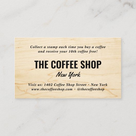 Minimalistisches helles Holzkorn rustikales Café Treuekarte (Rückseite)