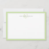 Minimalistisches Hellgrün-Doppelrand-Monogramm Mitteilungskarte (Vorderseite)