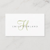 Minimalistisches Hellgrün-Script-Monogramm-Name Visitenkarte (Vorderseite)
