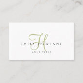 Minimalistisches Hellgrün-Script-Monogramm-Name Visitenkarte (Vorderseite)
