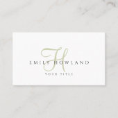 Minimalistisches Hellgrün-Script-Monogramm-Name Visitenkarte (Vorderseite)