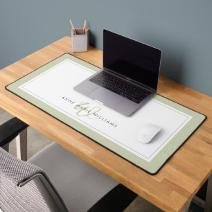 Minimalistisches Hellgrün-Script Zwei-Rahmen-Monog Schreibtischunterlage