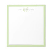 Minimalistisches Hellgrün-Zweirahmen-Monogramm Notizblock (Vorderseite)