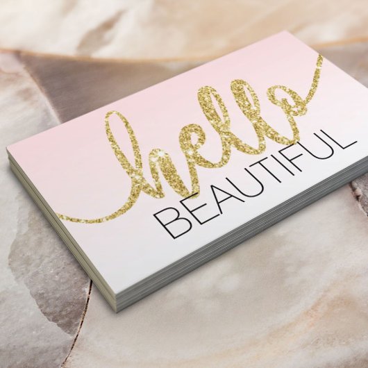 Minimalistisches Hello Beautiful Pink Gold Script Visitenkarte