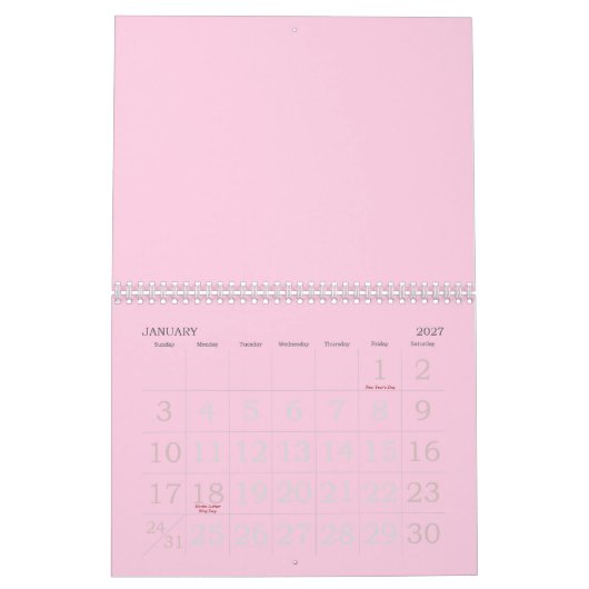 Minimalistisches hellrosa Brustkrebs-Bewusstsein Kalender (Jan 2027)