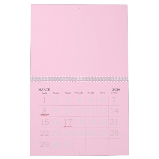 Minimalistisches hellrosa Brustkrebs-Bewusstsein Kalender (Mär 2026)