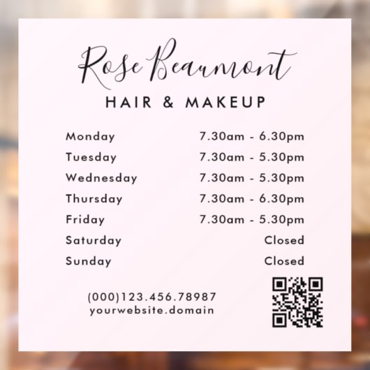 Minimalistisches, hellrosa Geschäftszeiten Fenster Fensteraufkleber (Blatt 2)