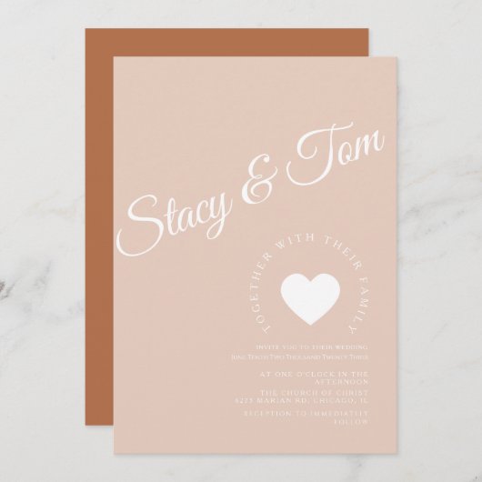 Minimalistisches Herz Erde Tones Terracotta Einladung (Vorne/Hinten)