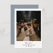 Minimalistisches Herz mit Foto Dusty Blue Wedding Dankeskarte (Vorne/Hinten)