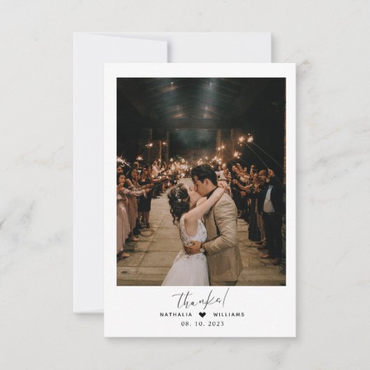 Minimalistisches Herz mit Foto Hochzeit Dankeskarte (Vorderseite)