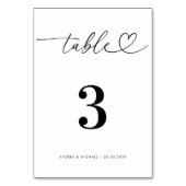 Minimalistisches Herz-Script Schwarz-Weiß-Hochzeit Tischnummer (Rückseite)
