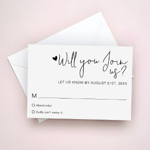 Minimalistisches Herz-Script Zeitgenössische Hochz RSVP Karte