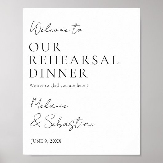 Minimalistisches Hochzeitessen Probe Begrüßung Poster (Vorne)
