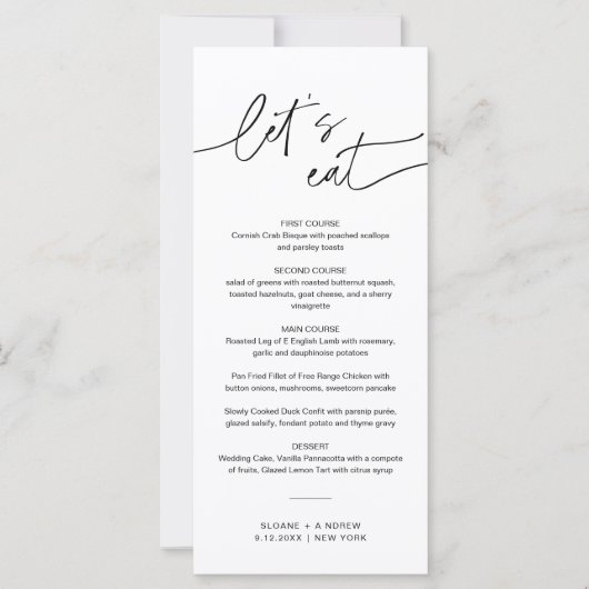 Minimalistisches Hochzeitmenü 4x9 (Vorderseite)