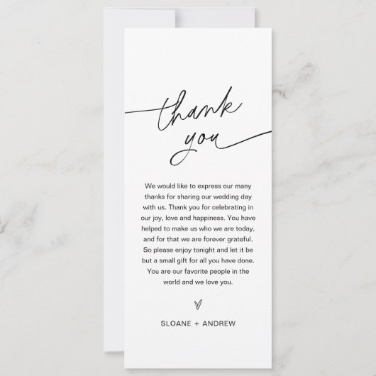 Minimalistisches Hochzeitmenü 4x9 Einladung (Rückseite)