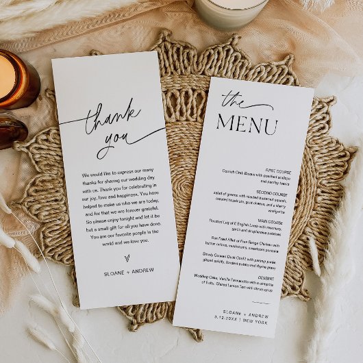 Minimalistisches Hochzeitmenü 4x9 Einladung