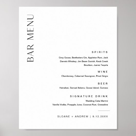 Minimalistisches Hochzeitmenü 8x10 Poster (Vorne)