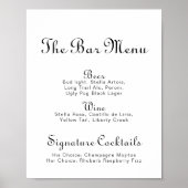 Minimalistisches Hochzeitmenü Bar Poster (Vorne)