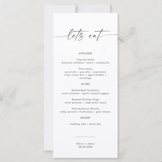 Minimalistisches Hochzeitmenü, Karten mit Hochzeit (Rückseite)