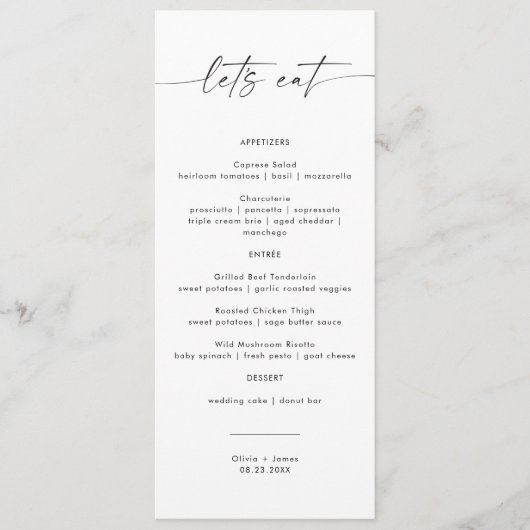 Minimalistisches Hochzeitmenü, Karten mit Hochzeit (Vorderseite)