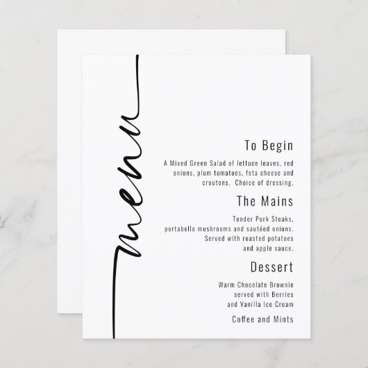 Minimalistisches Hochzeitmenü mit Kalligrafie (Vorne/Hinten)