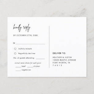 Minimalistisches Hochzeitmenü UAWG Postkarte