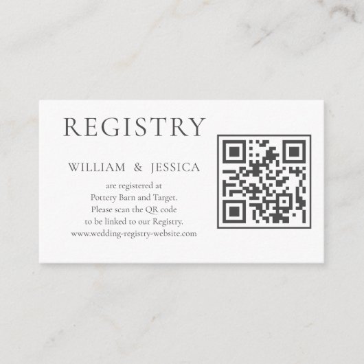 Minimalistisches Hochzeitregister mit QR-Code Begleitkarte (Vorderseite)