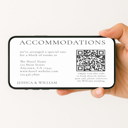 Minimalistisches Hochzeits-Hotelunterkunft QR-Code Karte