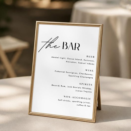 Minimalistisches Hochzeitsbar-Menü-Schild Poster