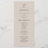 Minimalistisches Hochzeitsfeierprogramm in Beige Menükarte (Vorderseite)