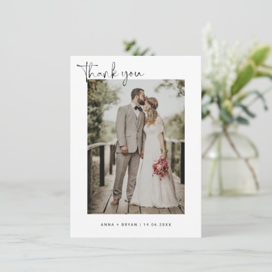 Minimalistisches HochzeitsFoto Dankeskarte (Stehend Vorderseite)
