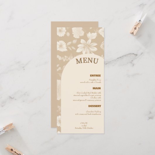 Minimalistisches Hochzeitsmenü (Vorderseite/Rückseite Beispiel)