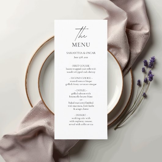 Minimalistisches Hochzeitsmenü | Elegantes Schwarz Menükarte