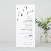 Minimalistisches Hochzeitsmenü für Handscript-Text Menükarte (Stehend Vorderseite)