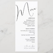 Minimalistisches Hochzeitsmenü für Handscript-Text Menükarte (Vorderseite)