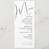Minimalistisches Hochzeitsmenü für Handscript-Text Menükarte (Vorderseite)