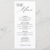 Minimalistisches Hochzeitsmenü mit moderner Kallig Menükarte (Vorderseite)